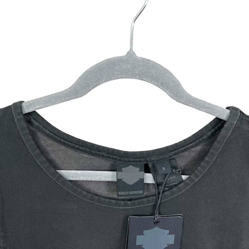 Harley Davidson Womens T Shirt Slim Fit Crew Neck Hi Low Hem Black Grey Sz S* — image 3 of 5